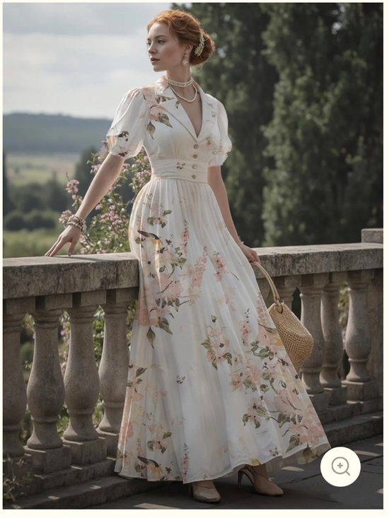 chillinen Dresses & Skirts - NWT Chillinen White Bird Floral Linen Dress with Puff Sleeves size L